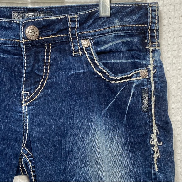 Silver Jeans Aiko Flap Skinny White Thick Stitch Dark Stretch; Women’s 27W 31L - Picture 7 of 16